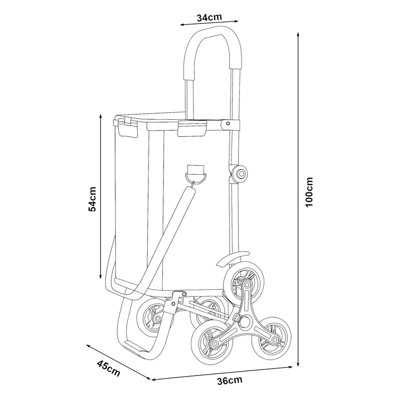 Schiță cotată Carucior cumparaturi manevrabil pe scari Neef aluminiu 41L 20Kg  [en.casa]