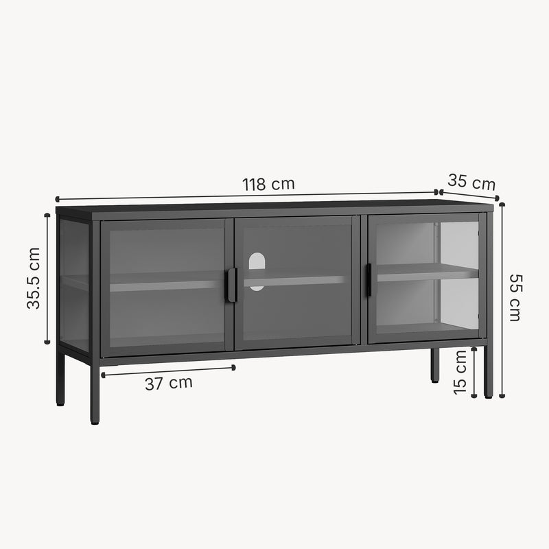 Schiță cotată Vitrina Borshavisa otel negru cu usi [en.casa]