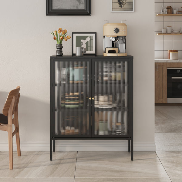 Vitrina Vinterhavn otel negru cu usi [en.casa]