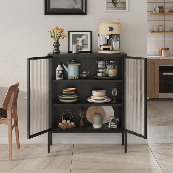 Vitrina Vinterhavn otel negru cu usi [en.casa]