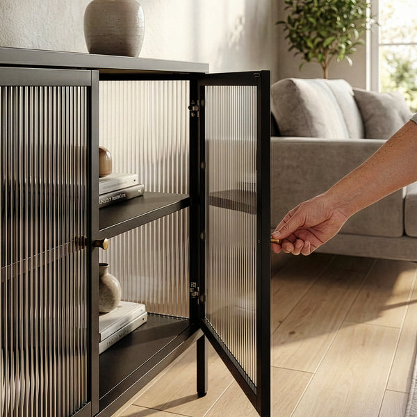 Vitrina Vinterhavn otel negru cu usi [en.casa]