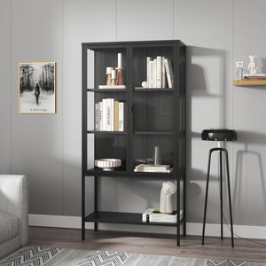Vitrina Borshavisa 160x80x35 cm otel negru cu 2 usi si 1 raft [en.casa]