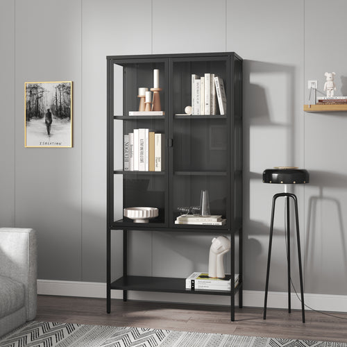 Vitrina Borshavisa 160x80x35 cm otel negru cu 2 usi si 1 raft [en.casa]
