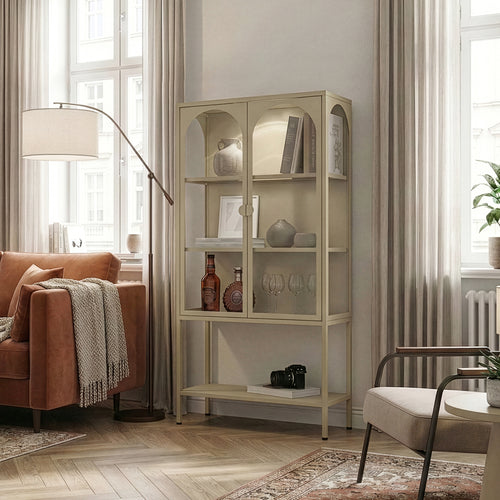 Vitrina cu 2 usi si raft Klippestad 160x80x35 cm camel [en.casa]