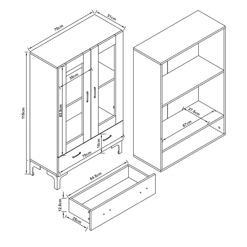 Schiță cotată Vitrina Sonderso 115x70x31cm [en.casa]