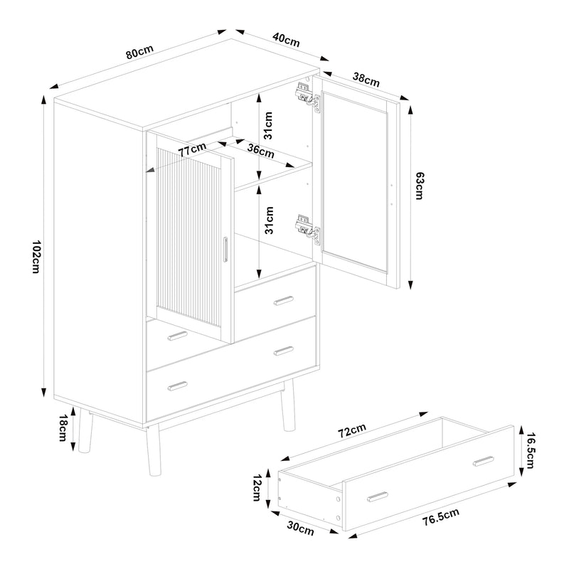 Schiță cotată Vitrina Susa 120x80x40 cm [en.casa]