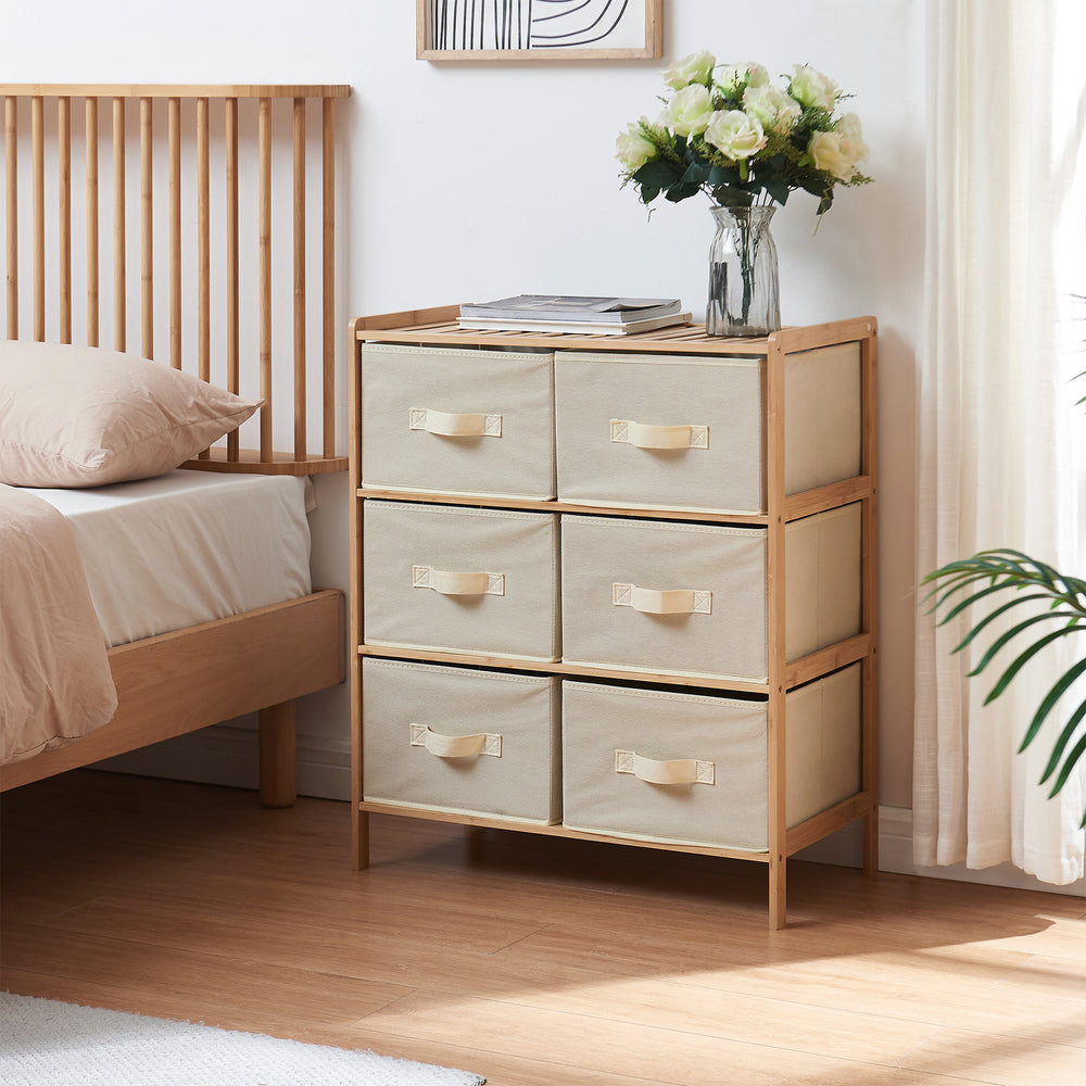 Comoda Maldon bambus/textil natur/bej cu sertare [en.casa]