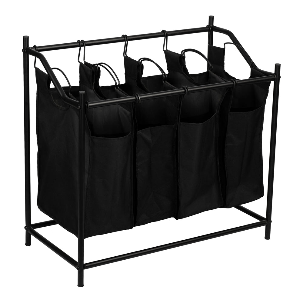 Wäschesammler Vamdrup mit 4 Wäschetaschen 18 L Metallgestell Schwarz [en.casa] - premiumXL