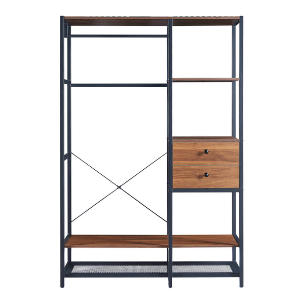 Suport haine Larem metal MDF negru/nuca [en.casa]
