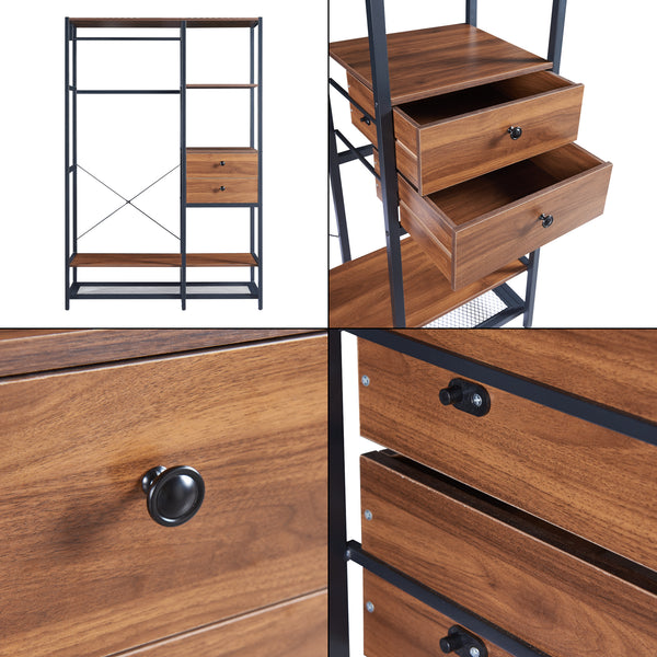 Suport haine Larem metal MDF negru/nuca [en.casa]