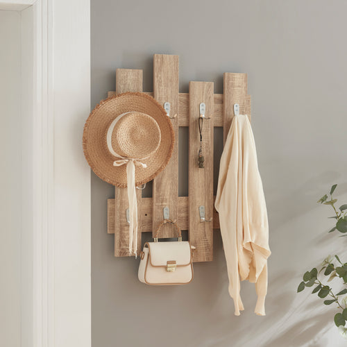 Cuier de perete Raseborg 80x60x3cm cu 16 agatatori [en.casa]