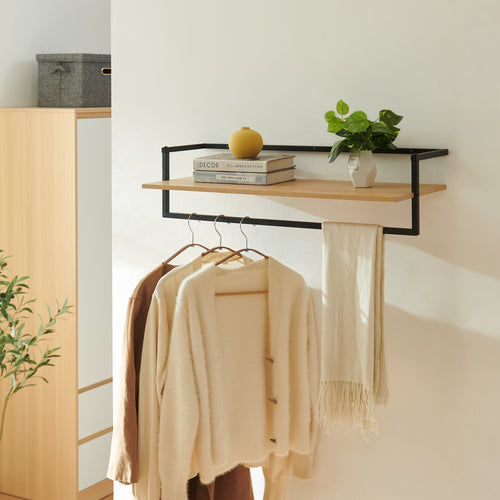 Cuier de perete Evje 80x30x20cm negru/efect lemn [en.casa]