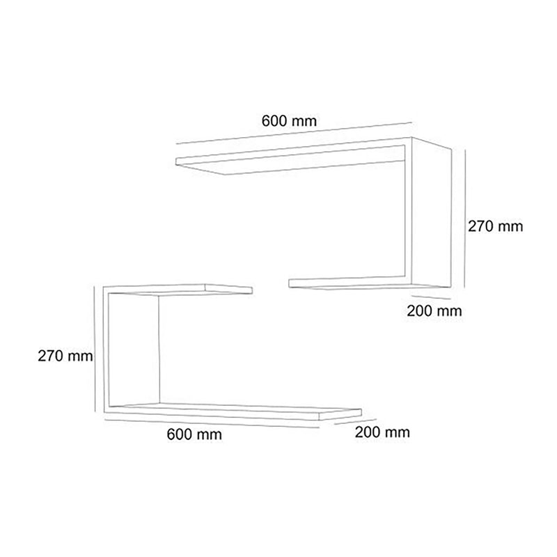 Schiță cotată Set 2 bucati raft perete Arslev 27 x 60 x 20 cm culori diferite [en.casa]