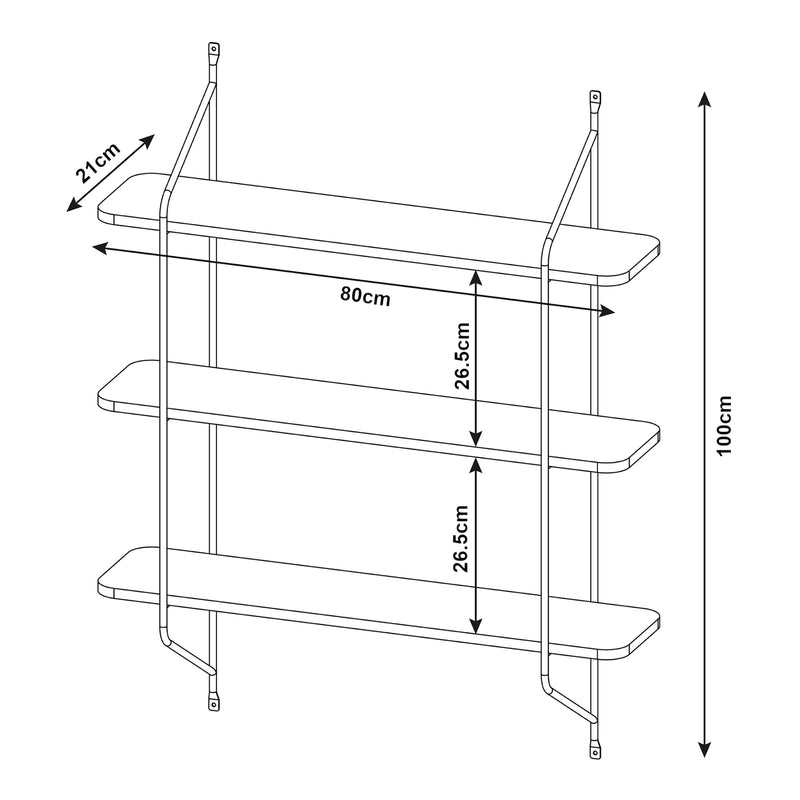 Schiță cotată Raft de perere Østfold 100x80x21cm otel PAL [en.casa]