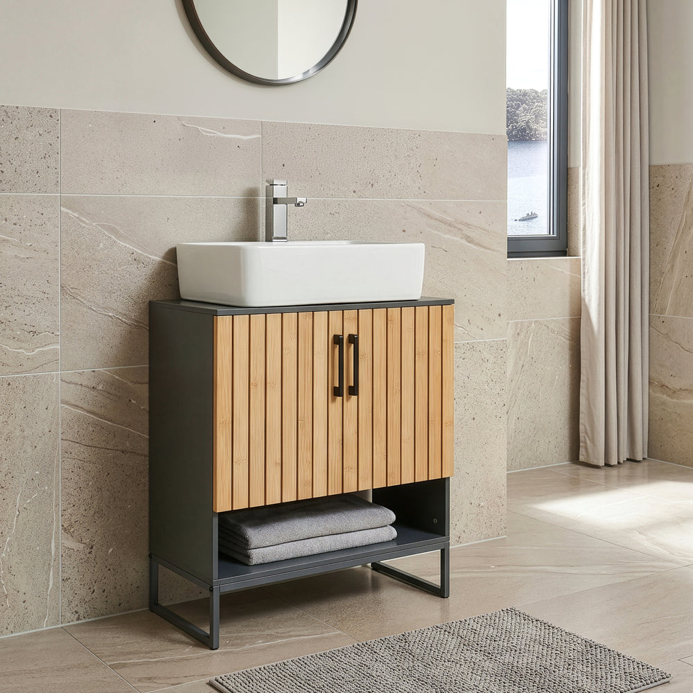 Dulap pentru chiuvetă Svanes 70x60x30 cm Gri închis/Natural [en.casa]