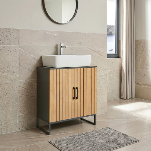 Dulap pentru chiuvetă Svanes 70x60x30 cm Gri închis/Natural [en.casa]