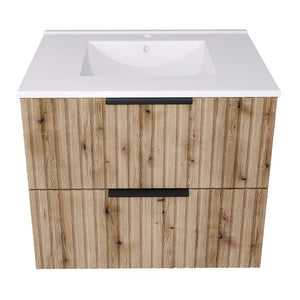 Set dulap baie cu lavoar Veppenssan efect lemn stejar [en.casa]