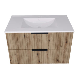 Set dulap baie cu lavoar Veppenssan efect lemn stejar [en.casa]
