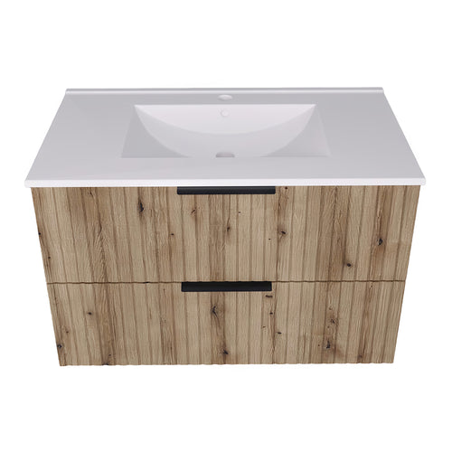 Set dulap baie cu lavoar Veppenssan efect lemn stejar [en.casa]