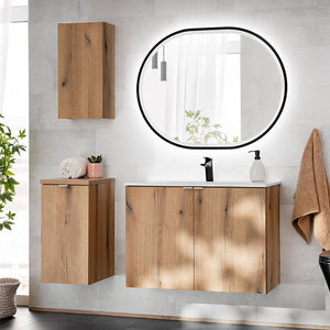 Set dulap perete baie cu lavoar 3x Newport efect stejar [en.casa]