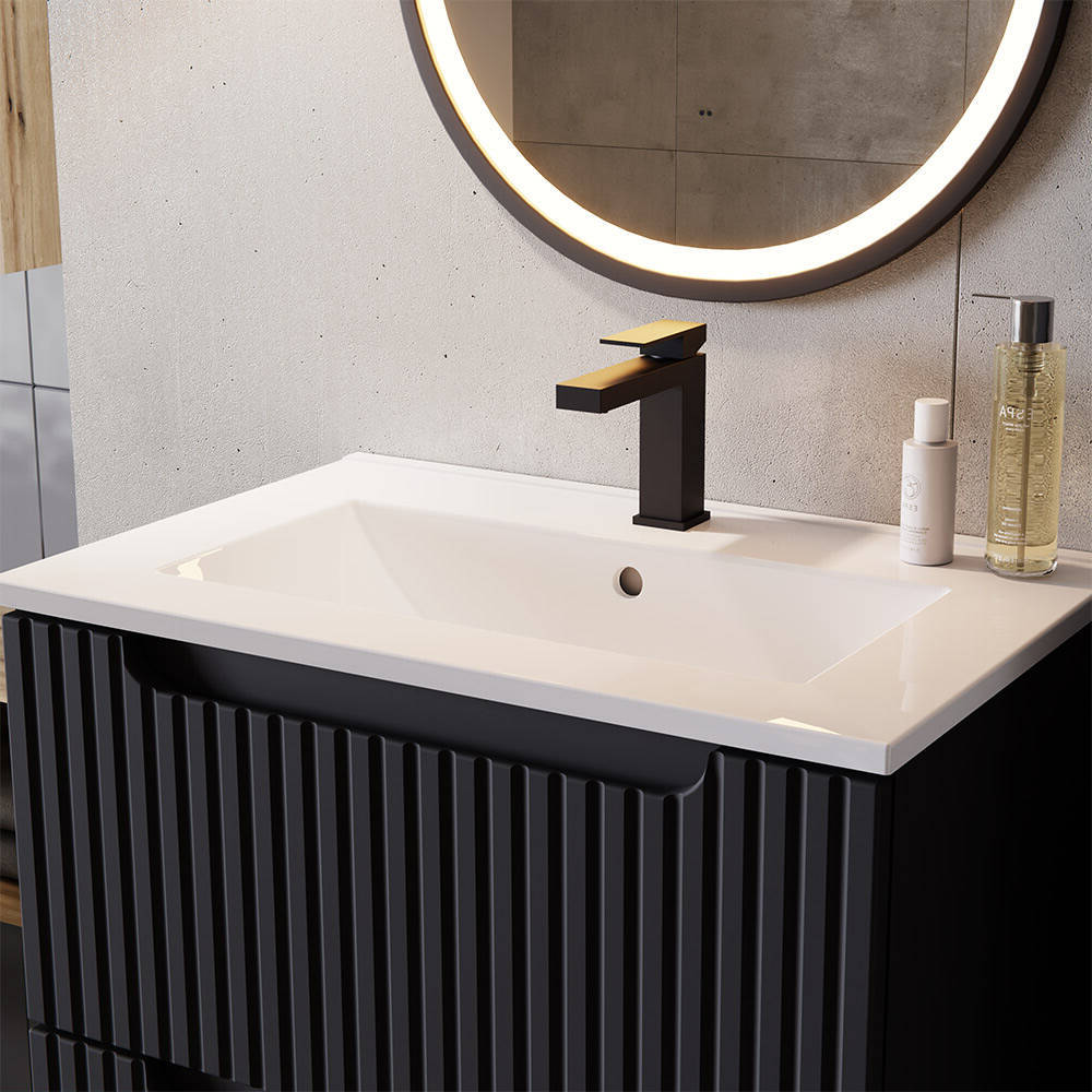 Set dulap perete baie cu lavoar Xx Newport negru [en.casa]