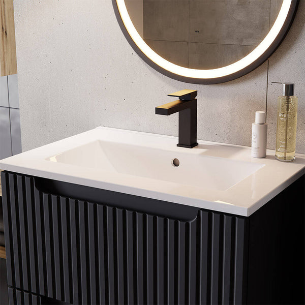 Set dulap perete baie cu lavoar Xx Newport negru [en.casa]