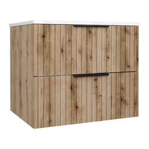 Set dulap baie cu lavoar Veppenssan efect lemn stejar [en.casa]