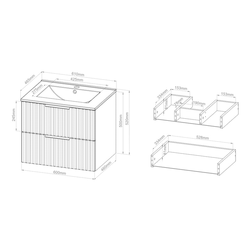 Schiță cotată Set dulap baie cu lavoar Veppenssan efect lemn stejar [en.casa]