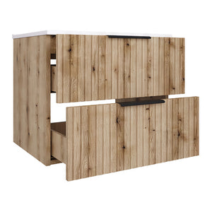 Set dulap baie cu lavoar Veppenssan efect lemn stejar [en.casa]