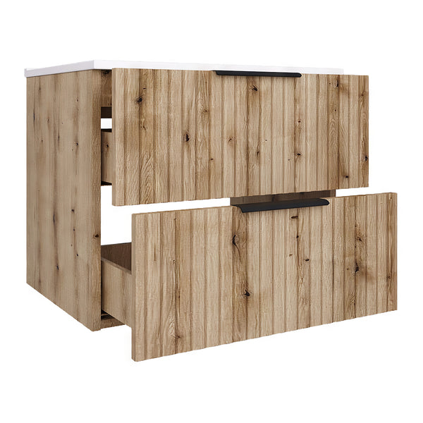 Set dulap baie cu lavoar Veppenssan efect lemn stejar [en.casa]