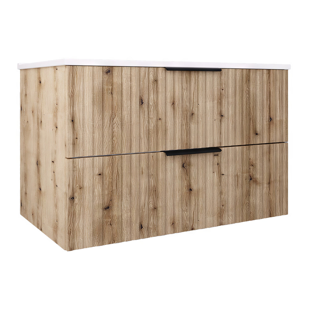 Set dulap baie cu lavoar Veppenssan efect lemn stejar [en.casa]