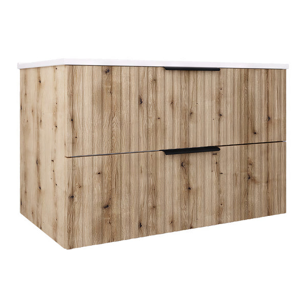 Set dulap baie cu lavoar Veppenssan efect lemn stejar [en.casa]