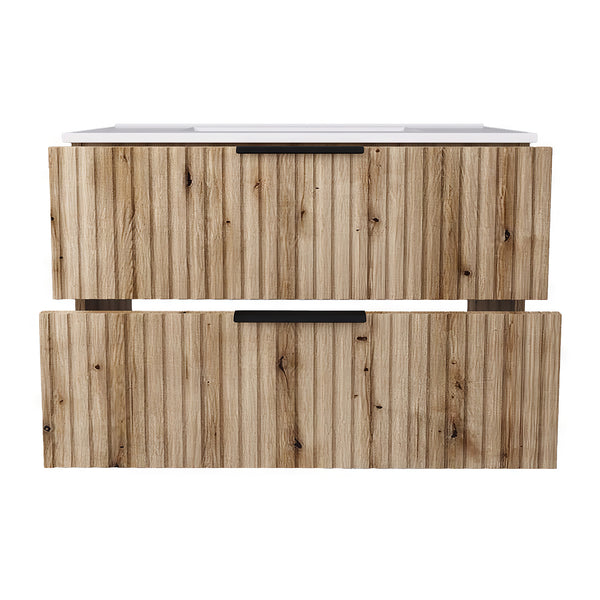 Set dulap baie cu lavoar Veppenssan efect lemn stejar [en.casa]