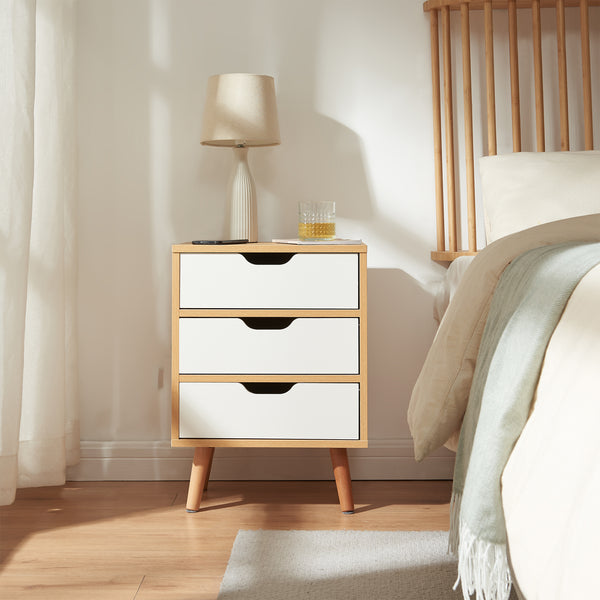 Noptiera cu sertare efect stejar/alb [en.casa]
