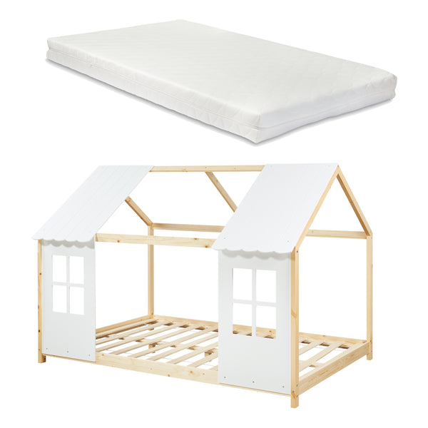 Pat casuta copii cu saltea design semideschis Tostedt [en.casa]