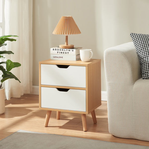 Noptiera cu sertare efect stejar/alb [en.casa]