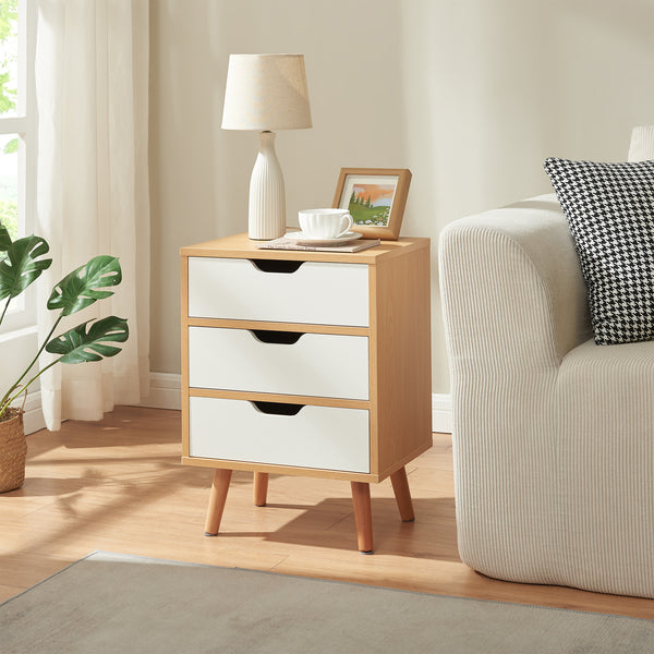 Noptiera cu sertare efect stejar/alb [en.casa]