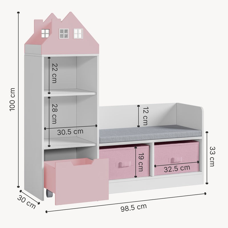 Schiță cotată Banca cu raft pentru copii Vipsali 100x99x30 cm [en.casa]