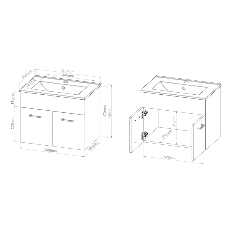 Schiță cotată Set 3 componente mobilier baie Krildihana [en.casa]