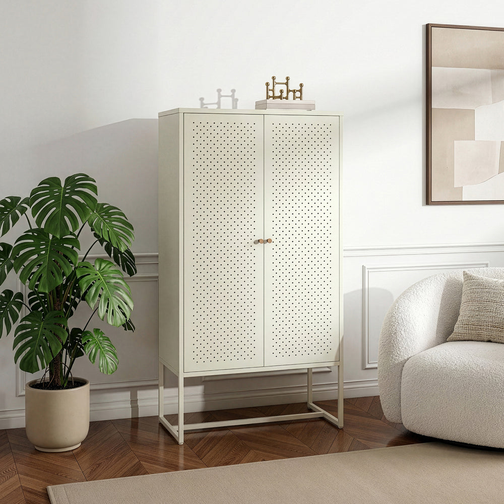 Comoda inalta cu 2 usi Viitasaari 150x80x40 cm otel crem deschis [en.casa] 