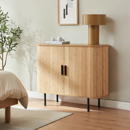 Dulap cu 2 usi glisante pt pantofi Tvedestrand 100x40x80 cm mdf/bambus/metal natur/negru [en.casa]
