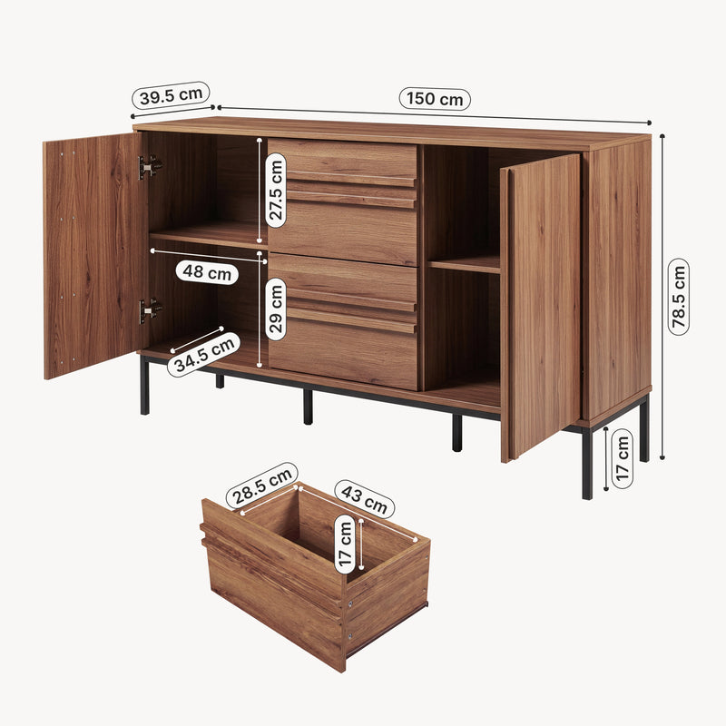 Schiță cotată Sideboard Kilmandar 150x40x79 cm aspect nuc [en.casa]