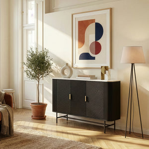 Servanta cu 3 usi Olvehok 110x40x77 cm alb marmorat/negru [en.casa]