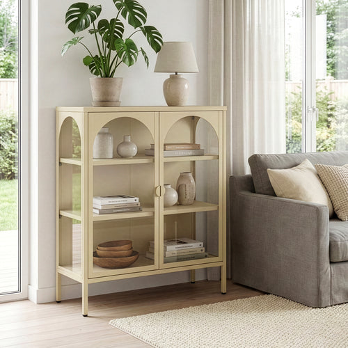 Vitrina cu 2 usi sticla Klippestad 95x80x35 cm camel [en.casa]