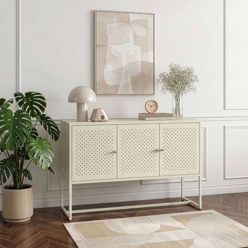 Comoda cu 3 usi Viitasaari 120x40x80 cm otel crem deschis [en.casa] 