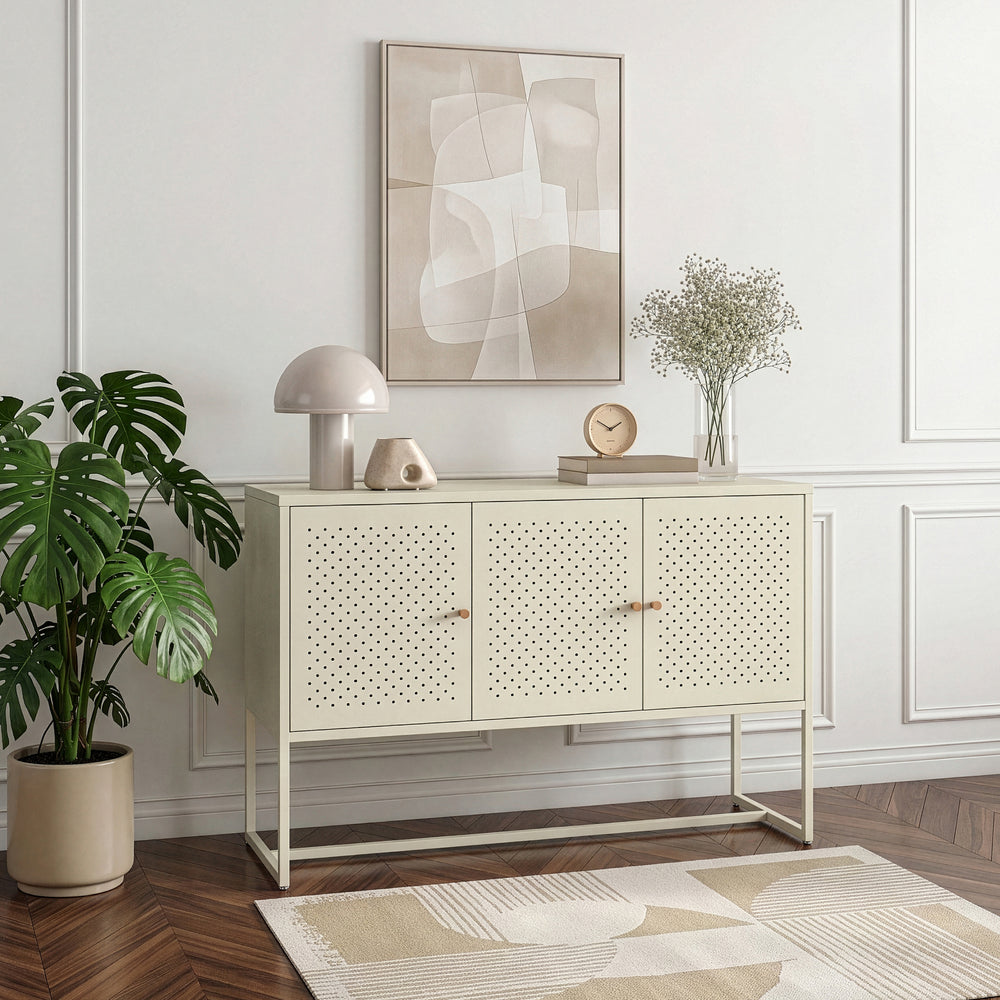 Comoda cu 3 usi Viitasaari 120x40x80 cm otel crem deschis [en.casa] 