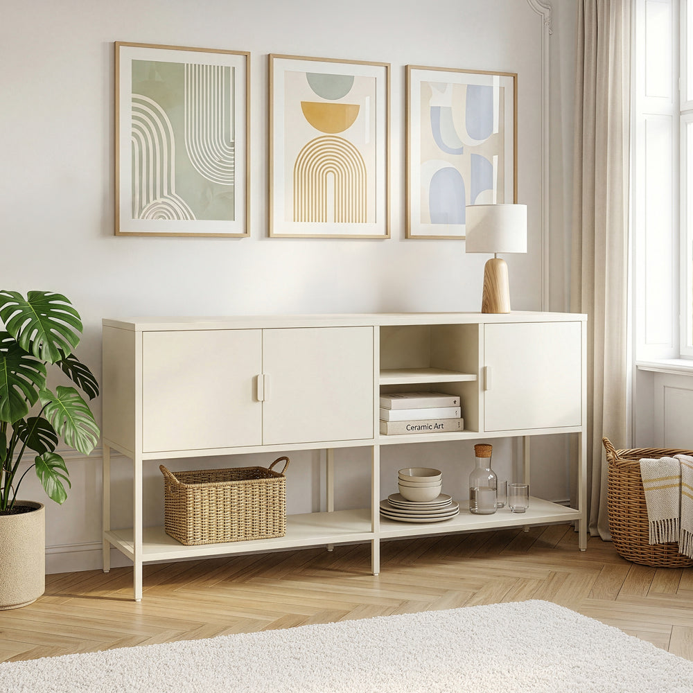 Servanta cu usi si rafturi Kliri 160x40x80 cm otel crem deschis [en.casa]