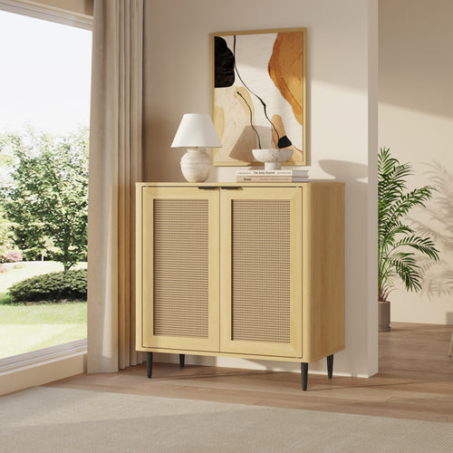 Comoda Lukhomso 83x80x40 cm efect stejar/efect ratan [en.casa]