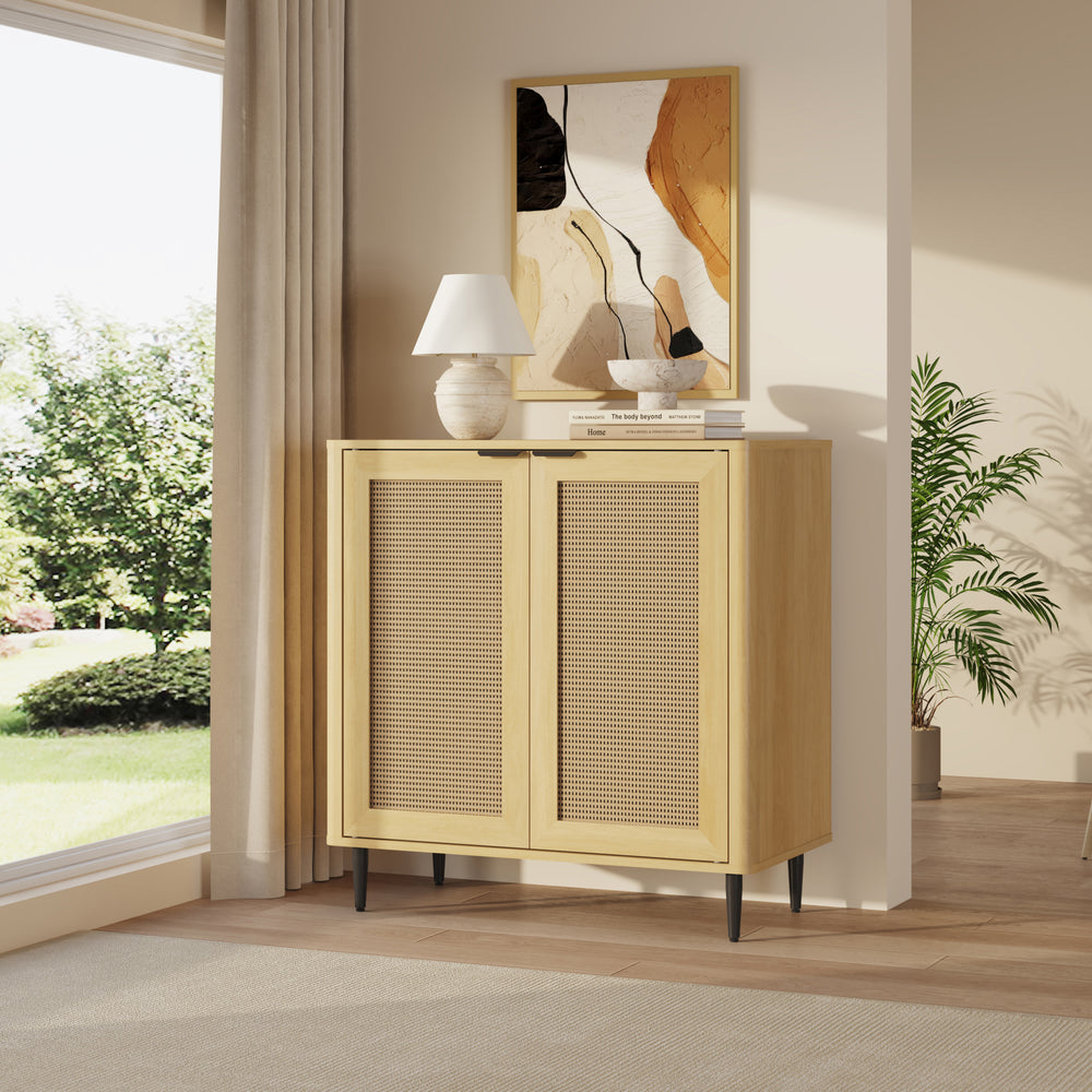 Comoda Lukhomso 83x80x40 cm efect stejar/efect ratan [en.casa]