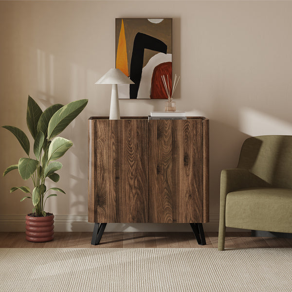 Comoda cu 2 usi Trorlon 83x80x40 cm efect lemn nuc/traverin/negru [en.casa]
